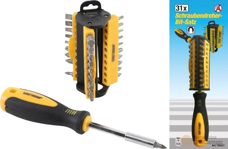 @ blister mango destornillador portapuntas 1/4" magnetico, 190 mm + 30 puntas 1/4"