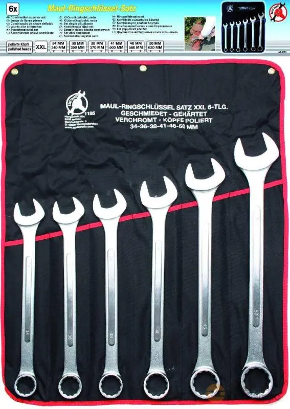 @ bolsa de 6 llaves combinadas extralargas xxl, 34 x 445 mm - 50 x 600 mm.