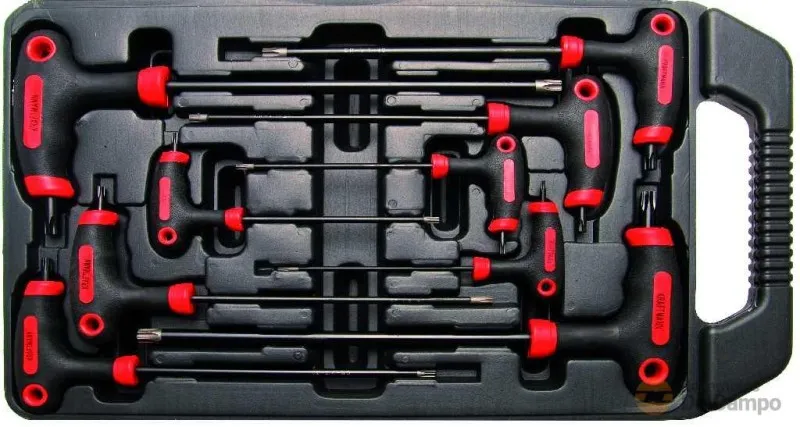 @ estuche 9 llaves acodadas mango en "t", torx/torx-h (t10/t10h x 145 mm. - t50/t50h x 280 mm.), kraftmann, inviolables