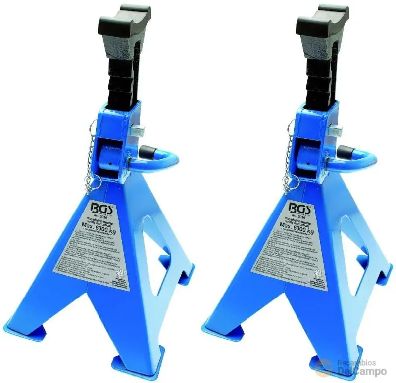 @ juego 2 borriquetas / caballetes de tubo para vehiculos de hasta 6.000 kgs , ( elevación 382 - 600 mm.) con proteccion de goma para soportes