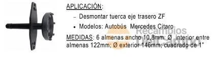 Vaso plano 1" de 6 almenas (10,8 mm.) de ø 122 mm. int. x ø 146 mm. ext. para sustitución de tuerca de eje trasero de bujes zf de bus mb citaro / man