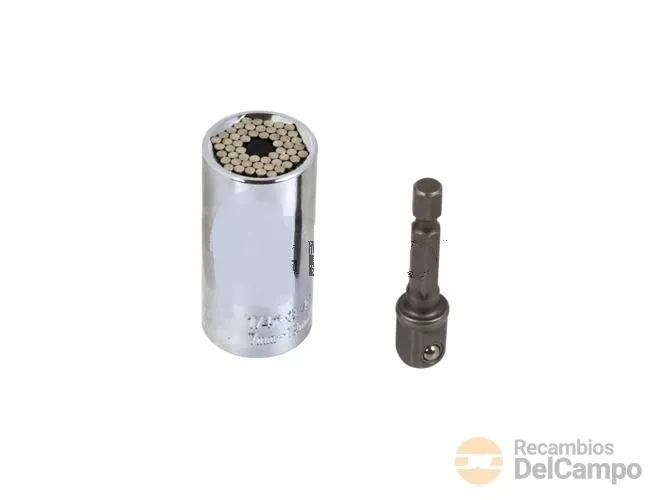Vaso largo 3/8" multiadaptable, 7 - 19 mm. + adaptador de atornillador 3/8" a 1/4"