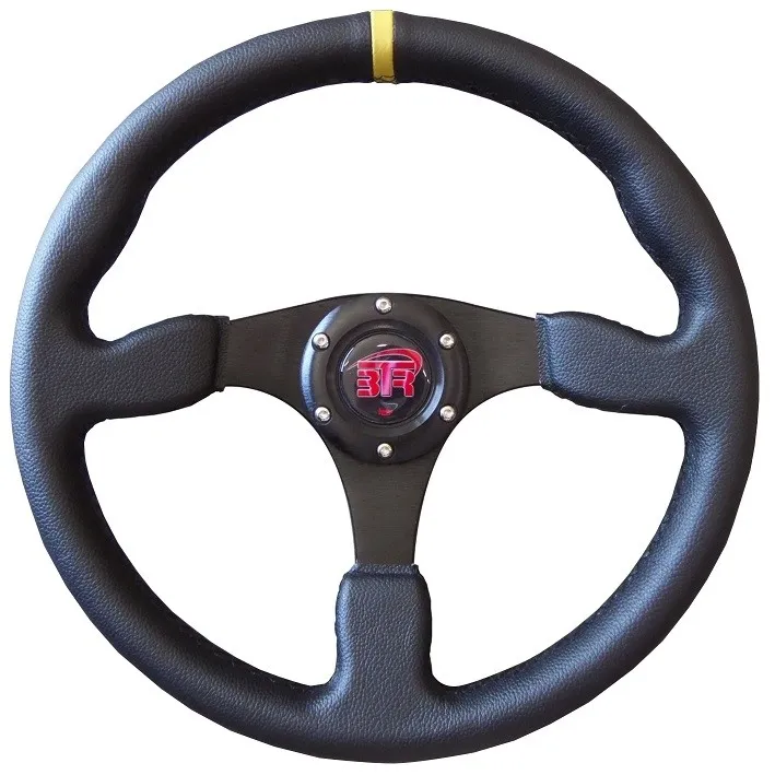 Volante plano racing piel sintetica negra, brazos negros, 350mm