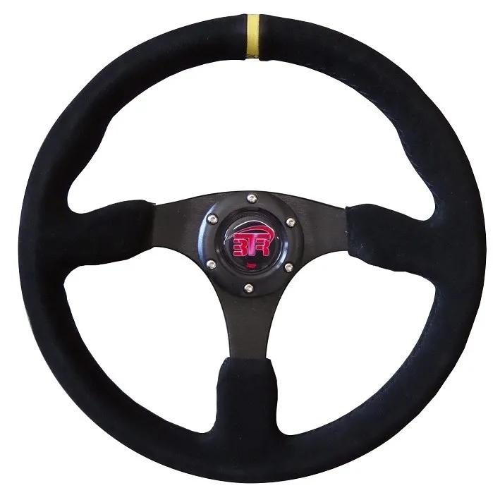 Volante plano racing piel vuelta negra, brazos negros, 350mm